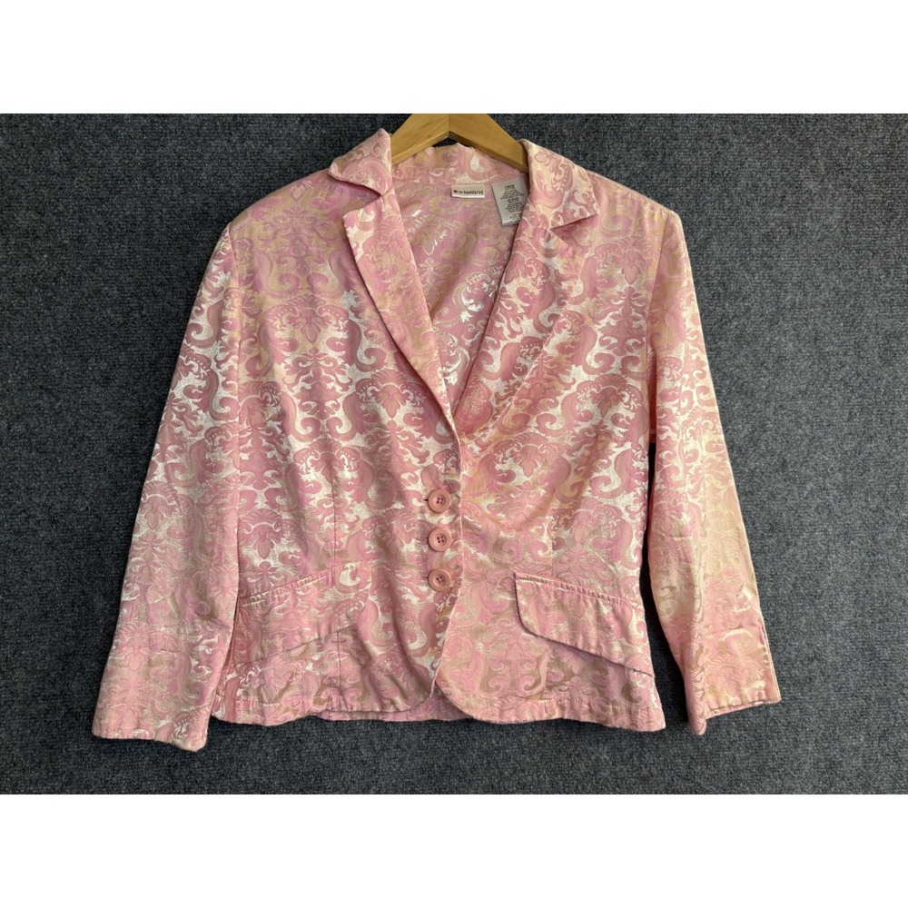 VTG 80s no boundaries Blazer Jacket Juniors Large Pink Metallic Shiny Textured
